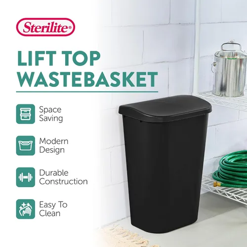 Vista 3 de Sterilite Cubo de basura de 11.3 galones en forma de D con tapa superior de elevación lateral plana para cocina, oficina en casa y garaje o espacio