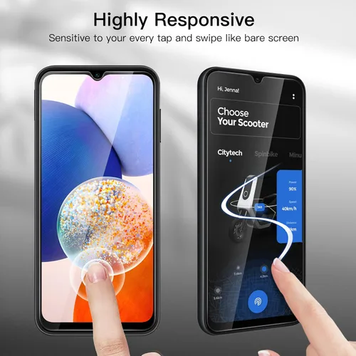 Vista 6 de JETech Protector de pantalla para Samsung Galaxy A14 4G / 5G de 6.6 pulgadas con protector de lente de cámara, película de vidrio templado