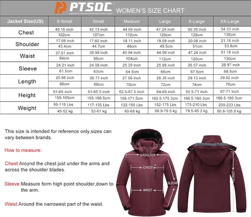 Vista 5 de PTSOC Womens 3 in 1 Waterproof Ski Jacket Warm Winter Snow Coat Windproof Hooded Snowboarding Raincoat