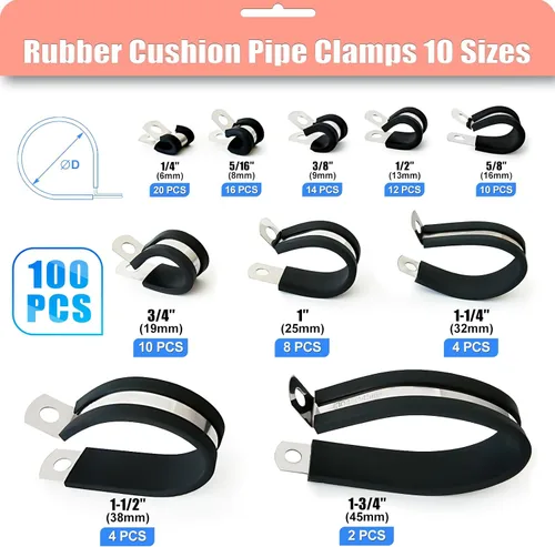 Vista 3 de 220 piezas de 10 tamaños P Abrazadera Surtido Kit Abrazaderas de Cable Abrazaderas de Cable de Acero Inoxidable 304 Abrazaderas de Alambre Aislado