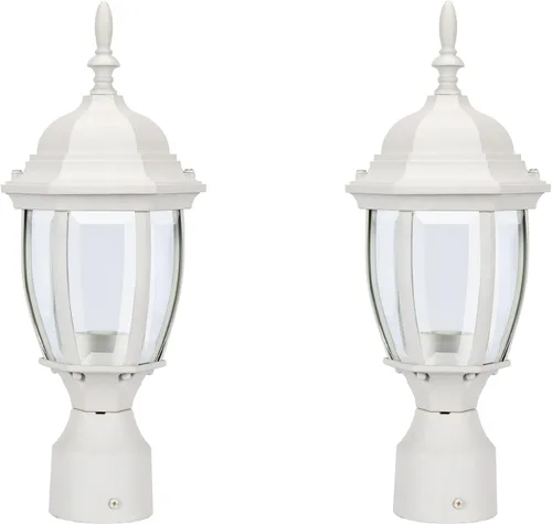 Vista 12 de LIT-PaTH Farol de poste de iluminación para exteriores, base mediana E26 máx. 60 W, carcasa de aluminio más vidrio, acabado blanco mate, paquete de 1
