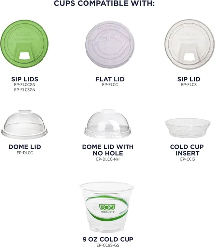 Vista 5 de ECO PRODUCTS GreenStripe - Vasos fríos transparentes de 9 onzas, vasos desechables de ácido poliláctico (PLA) a base de plantas para agua, jugo