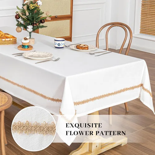 Vista 2 de MYSKY HOME - Mantel para mesa rectangular, impermeable, manteles de algodón suave para interior/exterior, mantel sin arrugas para mesa rectangular