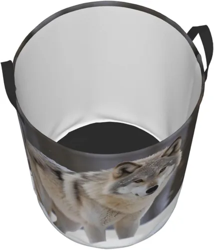 Vista 3 de wolf in the snow print Circular Hamper Waterproof Storage Bin Organizer Basket Laundry Hamper With Handles For Clothes Toys Small