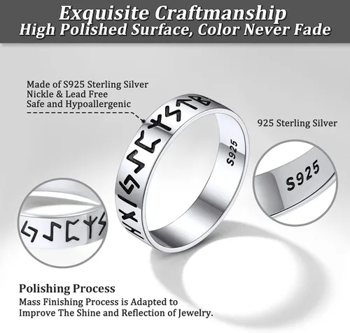 Vista 6 de Bestyle Anillo vikingo nórdico de plata de ley para hombres y mujeres, anillo de dedo índice de pulgar, joyería nórdica vikinga, regalo