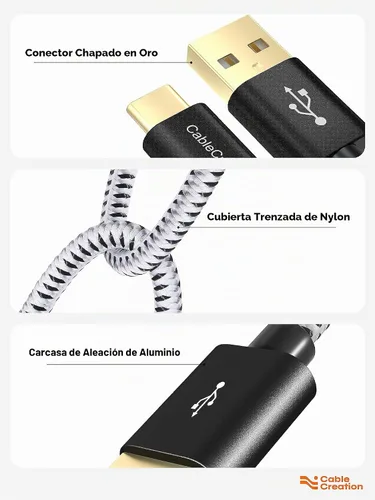 Vista 5 de CableCreation Cable corto USB a USB C de 6 pulgadas, carga rápida USB A a USB C, cable trenzado USB C macho a USB macho para banco de energía Negro