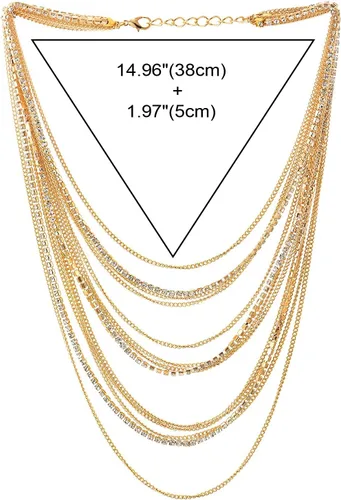 Vista 3 de COOLSTEELANDBEYOND Collar con cadena de múltiples hebras en cascada con cadenas de diamantes de imitación, vestido