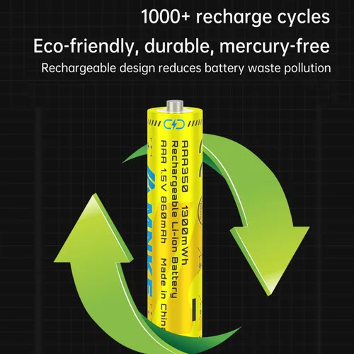 Vista 5 de 4 pilas de litio recargables AAA de 1.5 V1300 mWh, alta capacidad, más de 1000 ciclos, ciclo duradero de larga duración