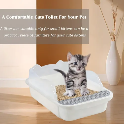 Vista 6 de kathson Caja de arena abierta para gatos con lado alto, bandeja de arena para gatos antisalpicaduras, inodoro para gatitos con cuchara de tamizar