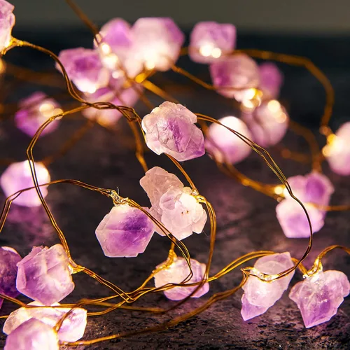 Vista 11 de Guirnalda de luces LED de fluorita natural para dormitorio, 6.5 pies, funciona con USB, funciona con pilas, luces de hadas azules, decoración