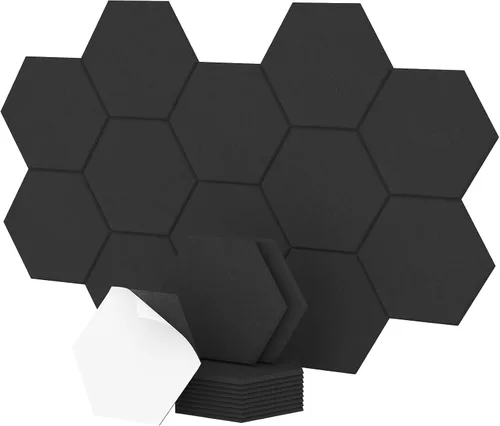 Vista 18 de Paquete de 12 paneles acústicos hexagonales de alta densidad, paneles de pared insonorizados TONOR de 12"x 10"x 0.4", paneles de absorción de sonido