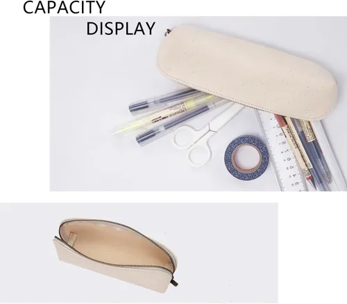 Vista 4 de Estuche para lápices de lona de algodón y bolsa de lápices multifuncional simple con cremallera Almacenamiento portátil (beige)