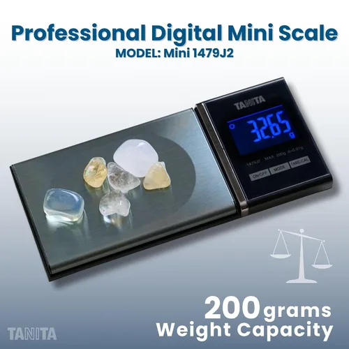 Vista 2 de Tanita 1479J2 Mini Scale - Tecnología japonesa precisa báscula digital de bolsillo para joyería - Capacidad de 200G - Pantalla retroiluminada azul