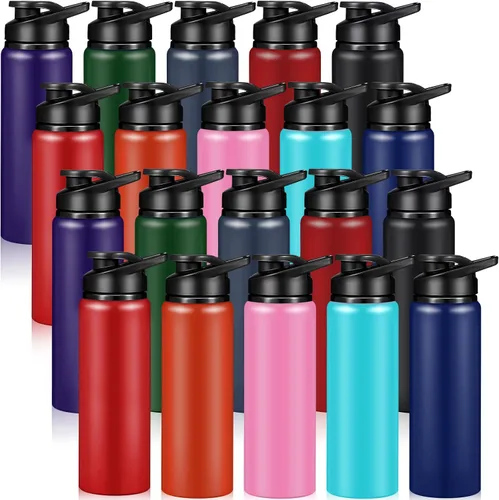 Vista 9 de Potchen - Paquete de 20 botellas de agua de aluminio con tapa a presión, color negro, 20 onzas