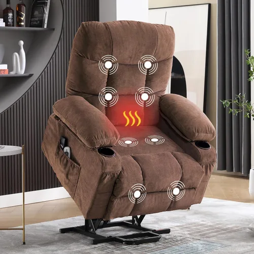Vista 10 de MAHOMICO Silla reclinable eléctrica para personas mayores con masaje por vibración y calefacción lumbar, sofá reclinable eléctrico con bolsillo