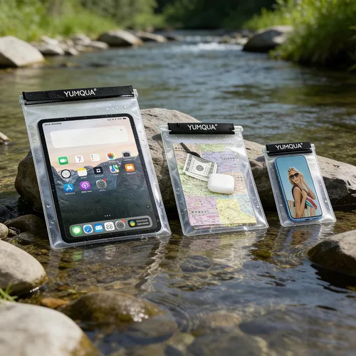 Vista 2 de Juego de 5 bolsas transparentes impermeables para documentos, mapas, cámara, teléfono móvil, llave de coche, se adapta a kayak, barco, senderismo