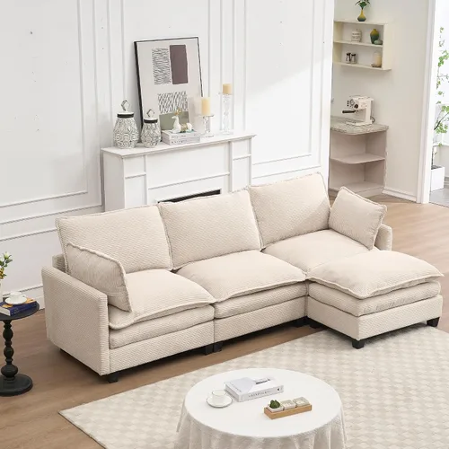 Vista 3 de Sofá Sillones de tela de terciopelo de 102 pulgadas para sala con doble cojín, sofás para sala con diseño modular para sala de estar, beige