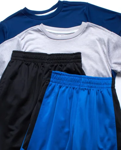 Vista 2 de RBX Conjunto de pantalones deportivos para niños, camiseta de rendimiento de 4 piezas y pantalones deportivos de tricot, ropa deportiva para niños