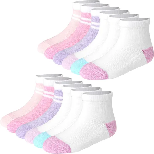 Vista 13 de Hanes Calcetines tobilleros antideslizantes para bebés y niños pequeños, paquete múltiple