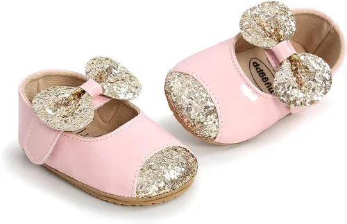 Vista 6 de Antheron Baby Girls Mary Jane Flats - Mocasines para bebé con suela suave, diseño floral brillante
