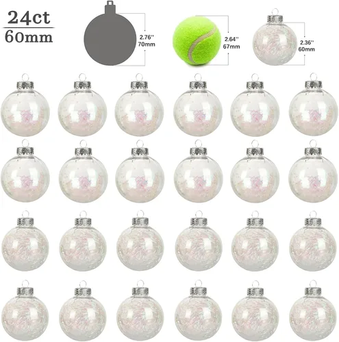Vista 2 de AMS Adornos de bolas de Navidad transparentes de 24ct, 2.36''/60mm Bolas colgantes de Navidad inastillables, juego de esferas para árbol de Navidad