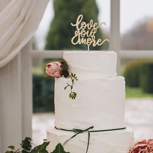 Vista 3 de ZZDCMS Love You More - Decoración de madera para tarta de boda, letrero con texto en inglés "Love You More", decoración para tartas de fotos