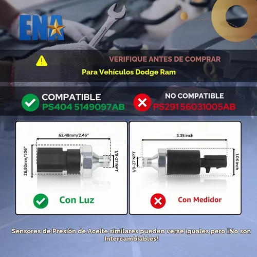 Vista 2 de ENA Interruptor de sensor de presión de aceite para PS404 4868672AA 5149059AA compatible con Dodge Ram 1500 2500 3500 Dakota Jeep Grand Cherokee