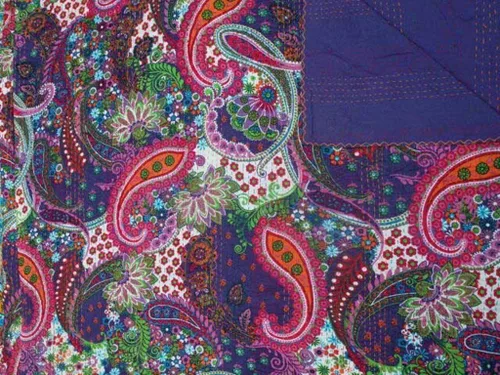 Vista 7 de Manta india hecha a mano de algodón Kantha Quit de algodón Gudari (negro)