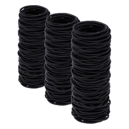Vista 7 de 150 ligas negras para cabello grueso y rizado, bandas para el cabello a granel, soportes para cola de caballo, elásticos para el cabello