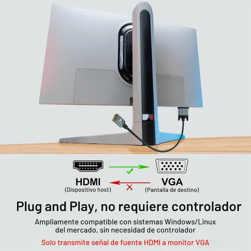 Vista 4 de Thsucords Cable adaptador HDMI a VGA de 1 pie, nailon trenzado HDMI hembra a VGA macho extensión extensión soporte 720P/1080P PC computadora