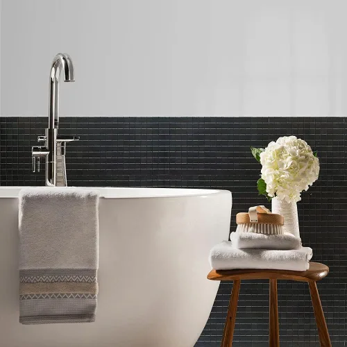Vista 6 de XUANINY 11 hojas de azulejos autoadhesivos para salpicaduras, adhesivo de mosaico metálico con superficie de aluminio cepillado para pared de cocina
