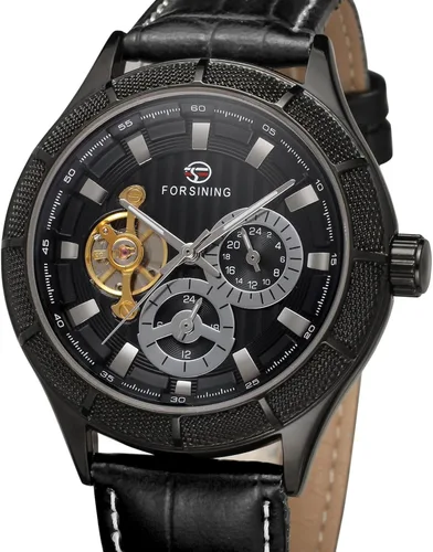 Vista 2 de Carrie Hughes Mens Tourbillon Steampunk Black Leather Automatic Watch