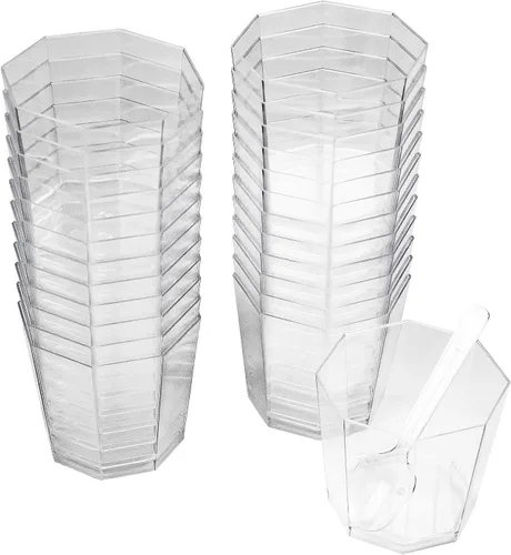 Vista 3 de Foraineam Paquete de 100 vasos de postre de plástico transparente de 5.4 onzas con 100 cucharas desechables reutilizables para aperitivos, cuencos