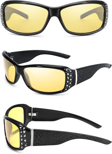 Vista 3 de IGnaef Gafas de conducción nocturna para mujer, color amarillo, polarizadas, visión nocturna, antirreflejo, IF010