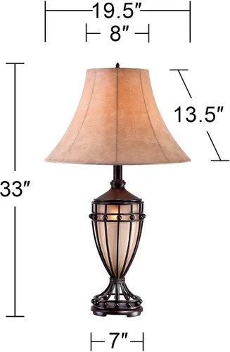 Vista 4 de Franklin Iron Works Cardiff - Juego de 2 lámparas de mesa rústicas tradicionales en forma de urna de 33 pulgadas de alto con luz nocturna, jaula