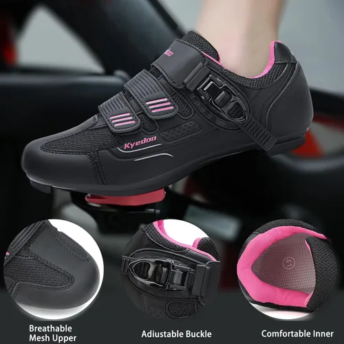 Vista 4 de Zapatos de ciclismo para mujer compatibles con clip de bicicleta Peloton en interiores, ciclismo de carretera, ciclismo, ciclismo, equitación, tacos