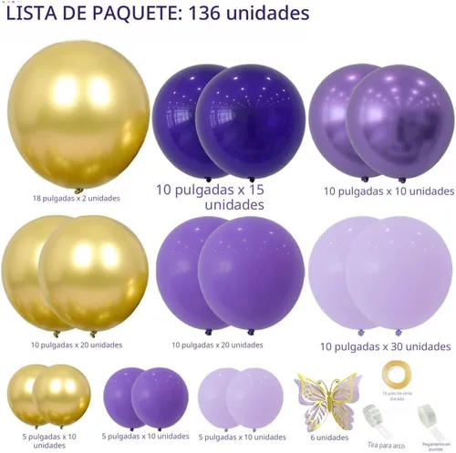 Vista 2 de Purple Balloon Arch Kit Purple Gold Balloons Birthday Decorations For Girls