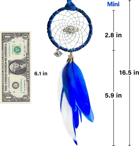 Vista 8 de Mini atrapasueños – Mal de ojo con pluma de ganso, franela violeta azulado, pequeño atrapasueños hecho a mano para dormitorio, un atrapasueños