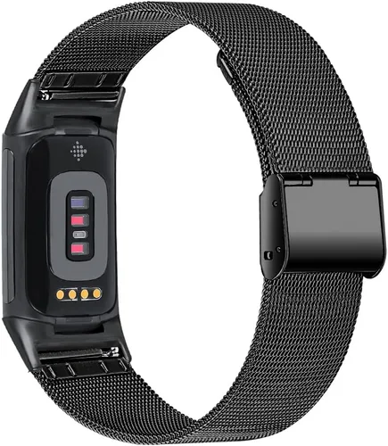 Vista 6 de FitTurn Correa delgada para reloj inteligente Fitbit Charge 6/Charge 5, correa de reloj ajustable de malla de acero inoxidable, correa femenina
