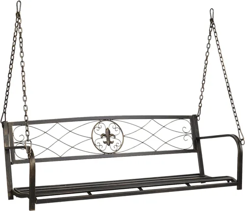Vista 10 de VINGLI Columpio de Metal Mejorado para Patio y Porche, Capacidad de Peso de 660 LBS Silla Columpio de Acero para Exteriores, Silla Columpio