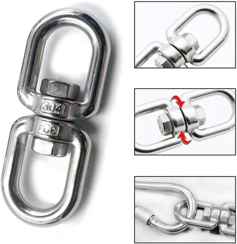Vista 4 de Lependor Gancho giratorio de acero inoxidable 304 de doble extremo, grillete giratorio ojo a ojo, accesorios de conector de anillo de doble extremo