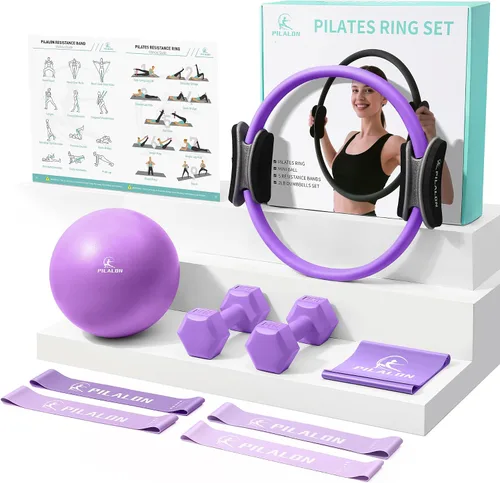 Vista 10 de Pilates Ring Set - Studio-Grade Anti-Deformation Pilates Kit - Pilates Equipment for Home Workout - 14'' Pilates Ring, Pilates Ball, 2 Dumbbells, 5