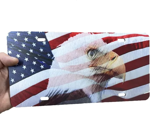 Vista 34 de JASS GRAPHIX Placa de matrícula personalizada con la bandera estadounidense de línea amarilla, homenaje personalizado a despachadores y operadores