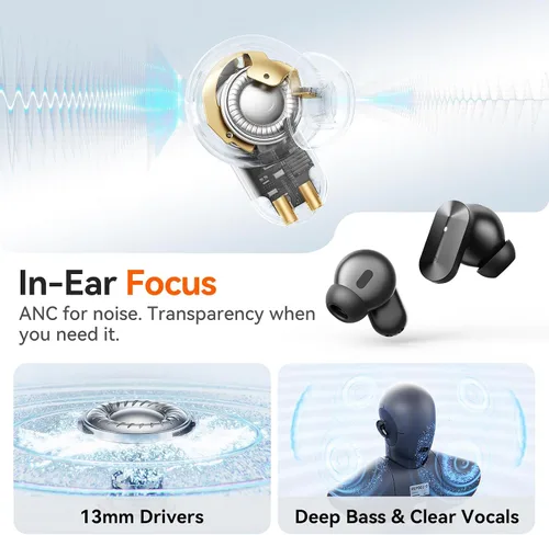 Vista 4 de Kinglucky Auriculares inalámbricos 2 en 1, auriculares intrauditivos y abiertos con clip, ajuste cómodo, auriculares Bluetooth 5.4 con micrófono