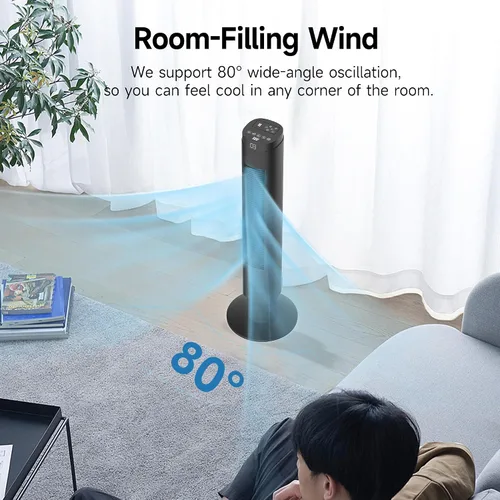Vista 3 de PHILODECO Ventiladores de torre para el hogar, ventilador de piso vertical con control remoto de vibración de 80°, múltiples modos, temporizador