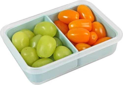 Vista 2 de Recipiente para alimentos con 2 compartimentos, color verde, 2 tazas (16.2 fl oz) Recipientes para aperitivos, compartimentos extraíbles, tapas