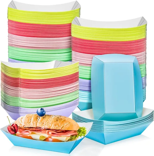 Vista 9 de Paquete de 120 bandejas de papel desechables de 2 libras de papel para barcos, bandeja de servir comida kraft, cestas para aperitivos, palomitas