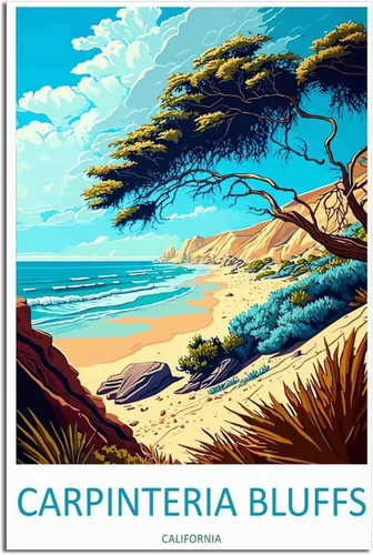 Vista 6 de Carpinteria Bluffs California - Póster de viaje vintage de paisaje de 08 x 12 pulgadas (7.9 x 11.8 in), lienzo artístico y lienzo para pared, póster