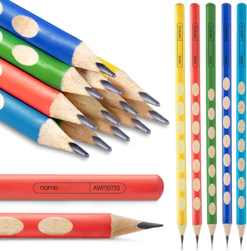 Vista 11 de M&G 12 piezas de lápices triangulares para niños, lápices HB con mango de corrección triangular, preafilados, lápices de grafito con madera