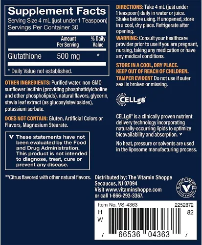 Vista 2 de Vthrive Glutatión liposomal líquido - 500 mg - cítricos (4 onzas líquidas)